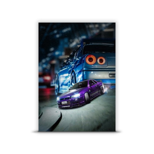 Nissan skyline GTR R34 drift Poster